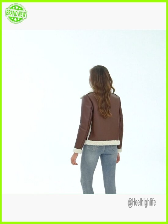 Faux Fur Lined Leather Moto Jacket Women's Winter Coat Sherpa Lined - Picture 7 of 7